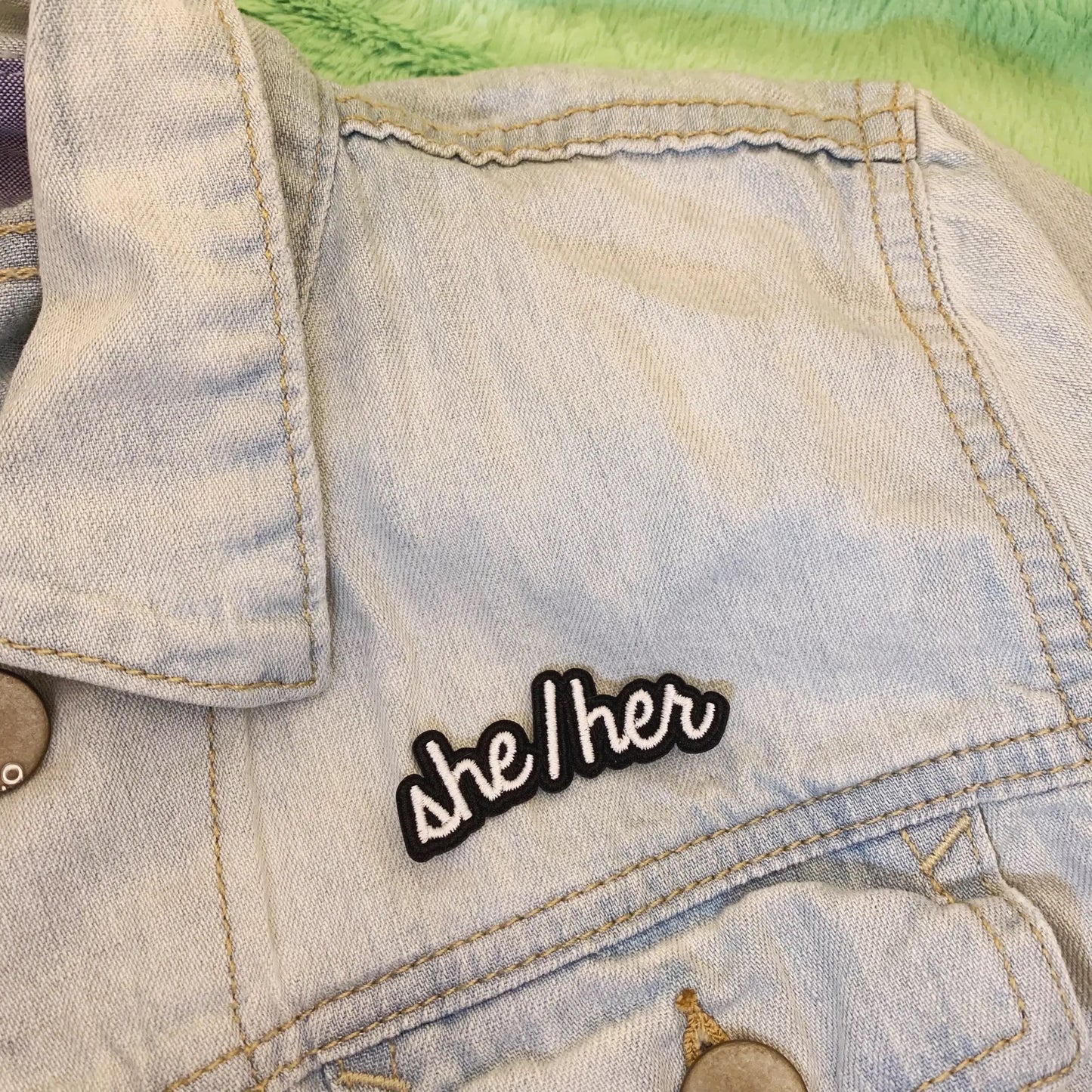 He Him Embroidered Pronoun Patch